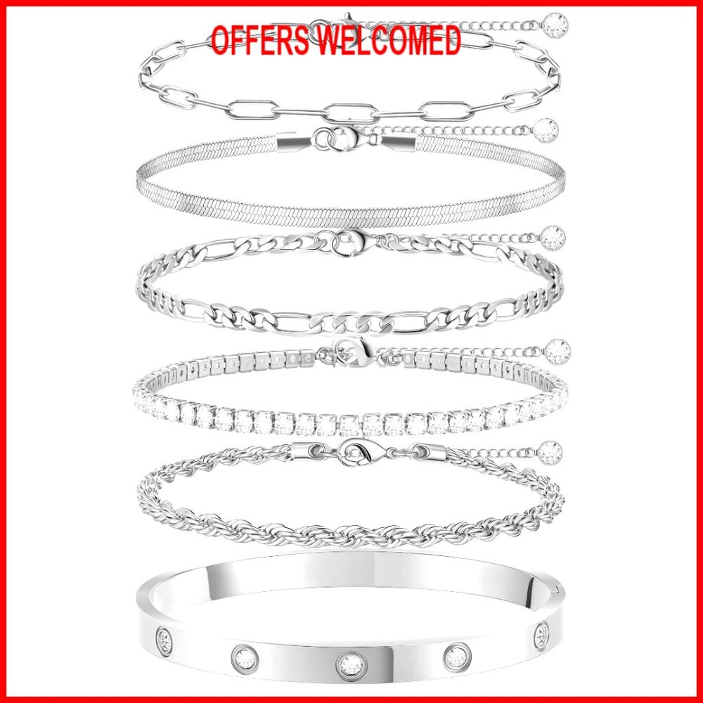 18k Gold Plated Bracelets Stackable Set Non Tarnish Dainty Women's Jewelry